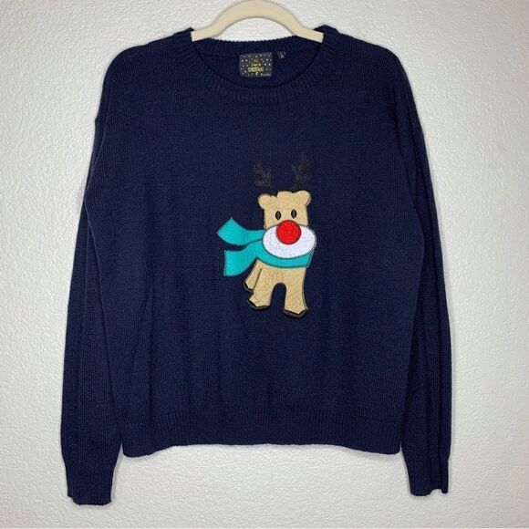 All I Want for Christmas Women’s Size Large Navy Blue Pullover Sweater - Picture 1 of 11